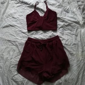 Burgundy two-piece romper set